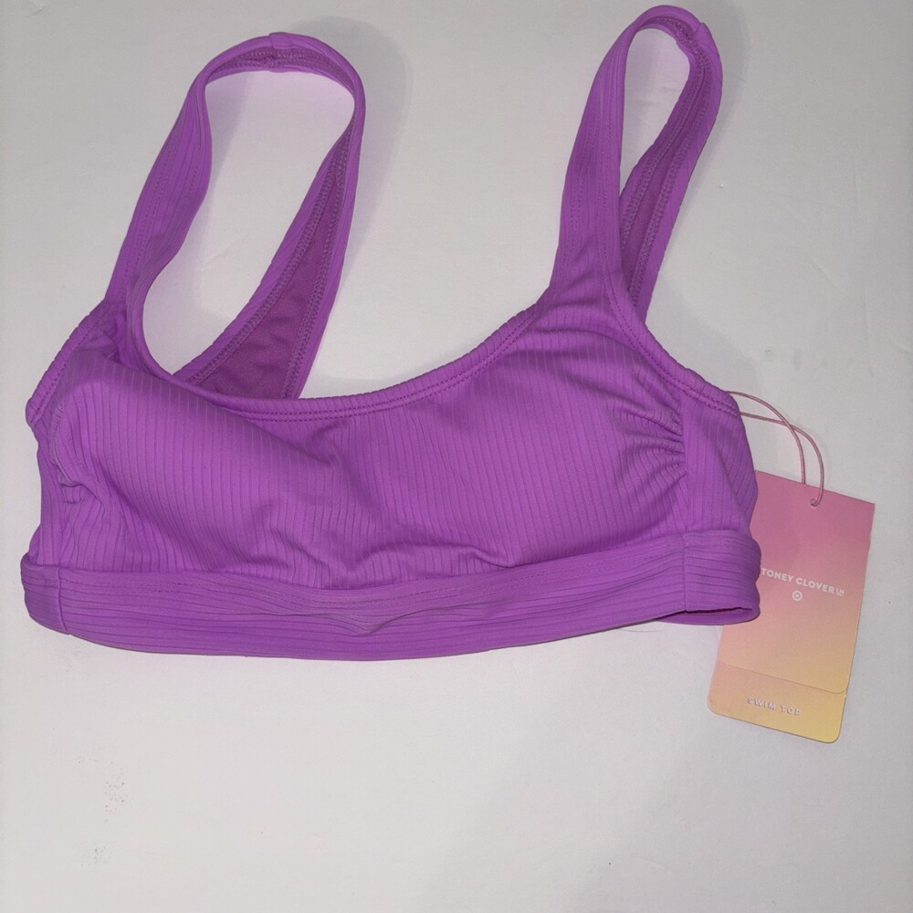 Stoney Clover Swim Top Purple Ribbed Cut Out Back Size XS (0-2) NEW